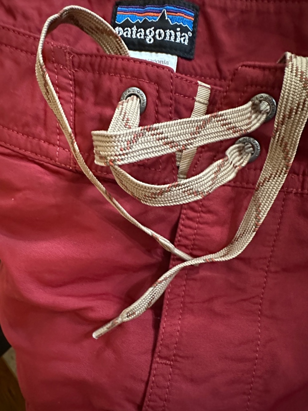 Vintage Patagonia Brick Red Nylon Board Shorts Swim Beach Button/Tie Waist - Picture 8 of 8